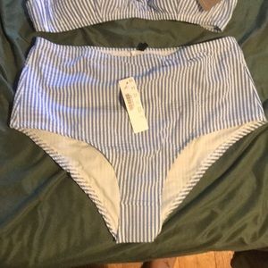 High waisted blue bikini